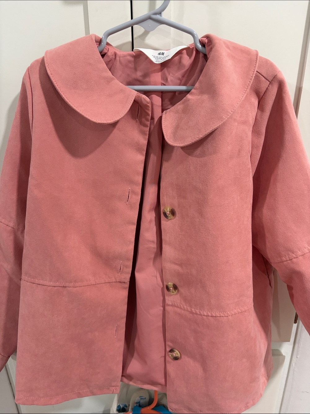 H&M Girls Dusty Pink Peter Collar Pea Coat